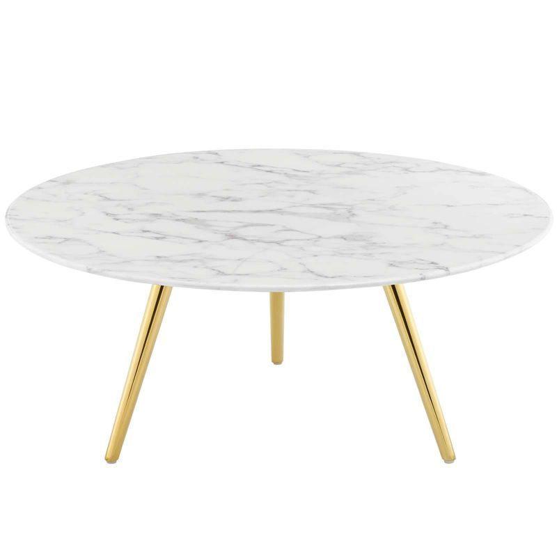 36" Lippa Round Artificial Marble Coffee Table with Tripod Base Gold/White - Modway | Target