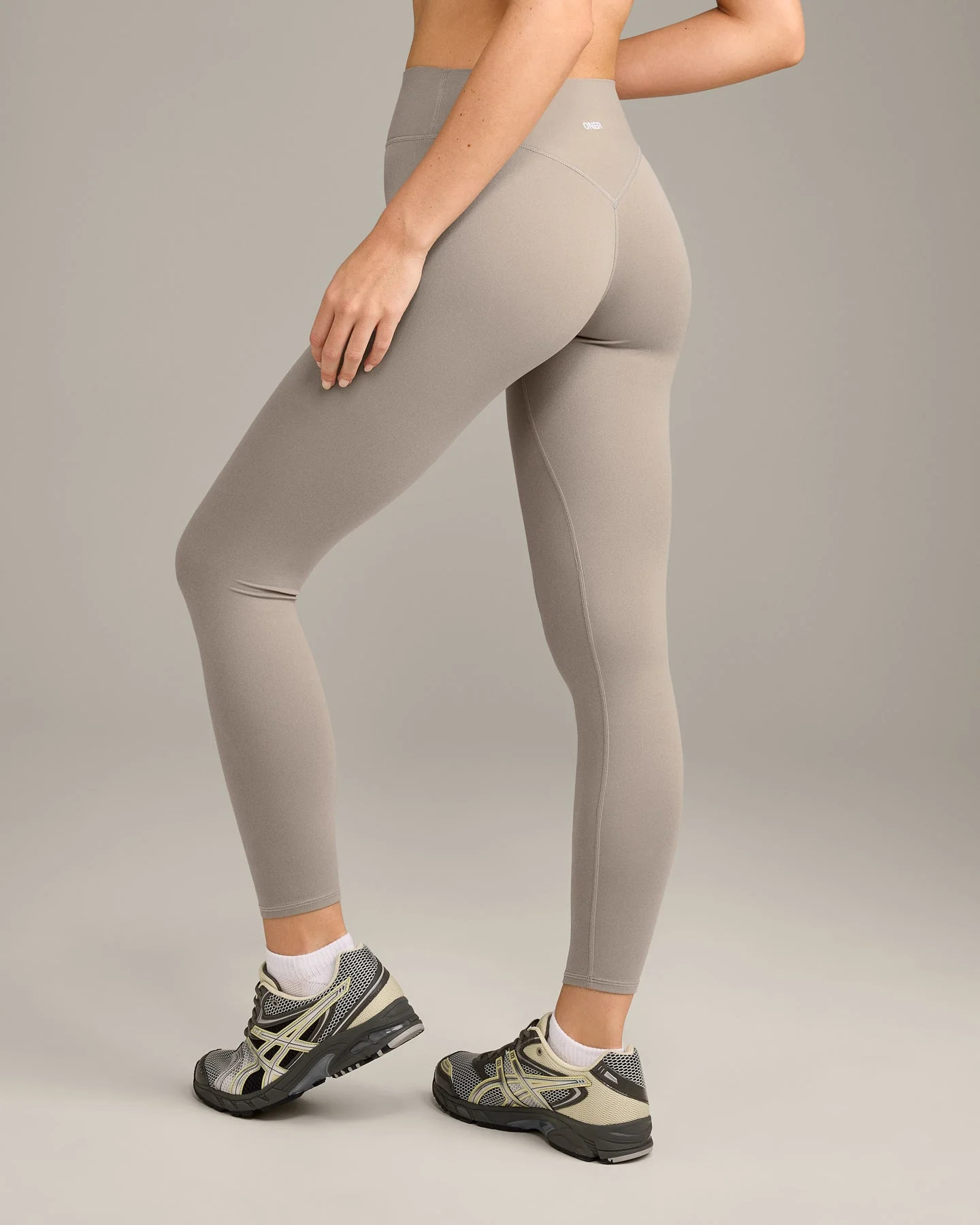 SoftMotion™ High Waisted Leggings with White Logo 
 Warm Sand | Oner Active (UK / US)
