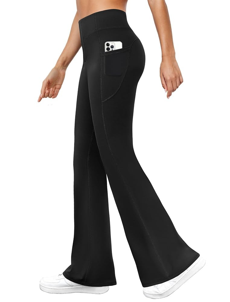 Womens Yoga Pants with Pockets High Waisted Flare Leggings Bell Bottom Tummy Control Workout Boot... | Amazon (US)
