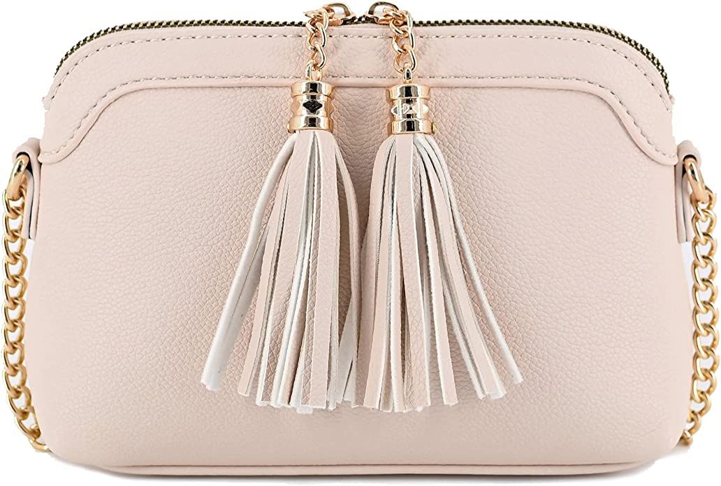 Lightweight Two Tassel Small Messenger Crossbody Bag with Chain Strap Cell Phone Wallet Purses | Amazon (US)
