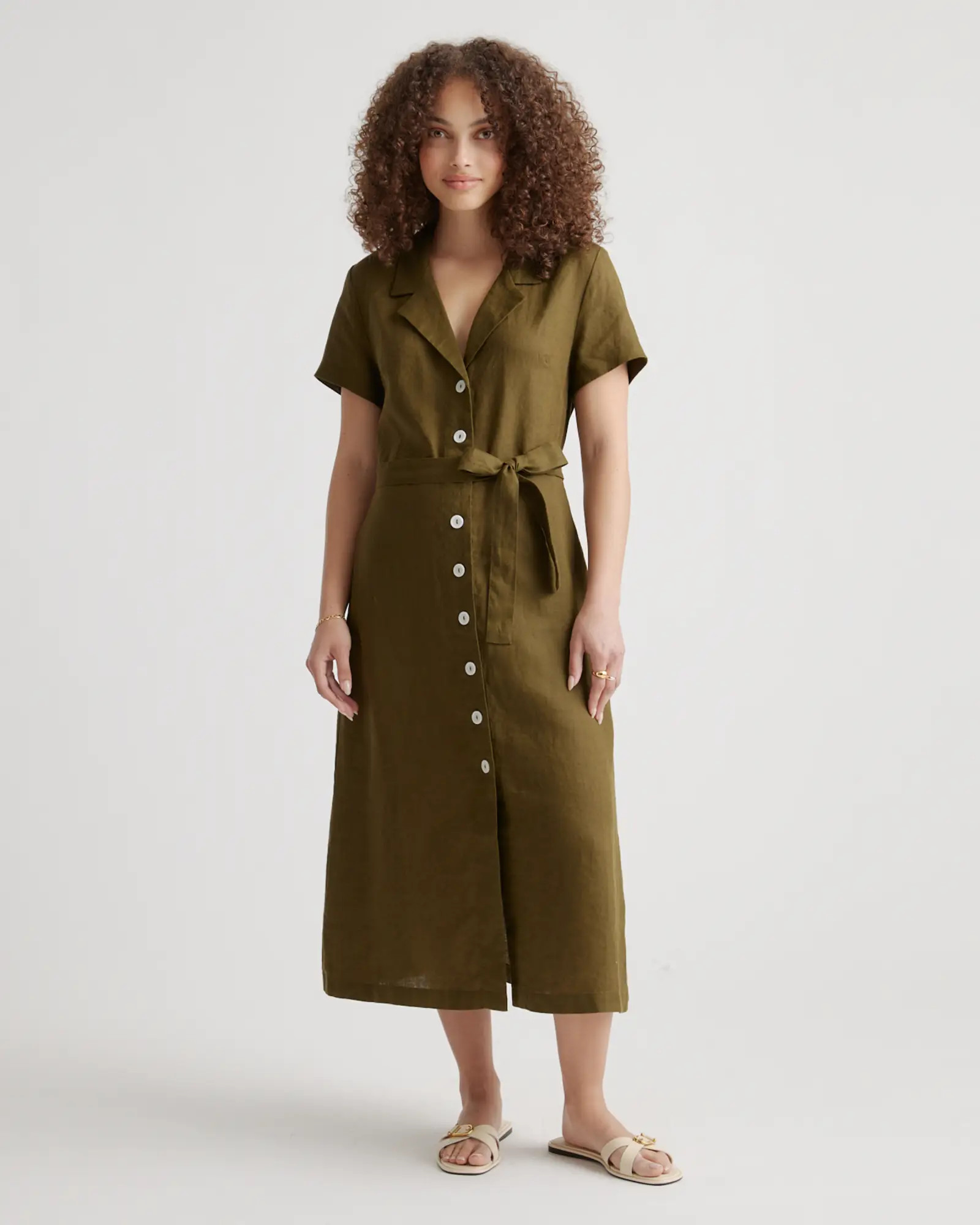 100% European Linen Button Front Dress | Quince