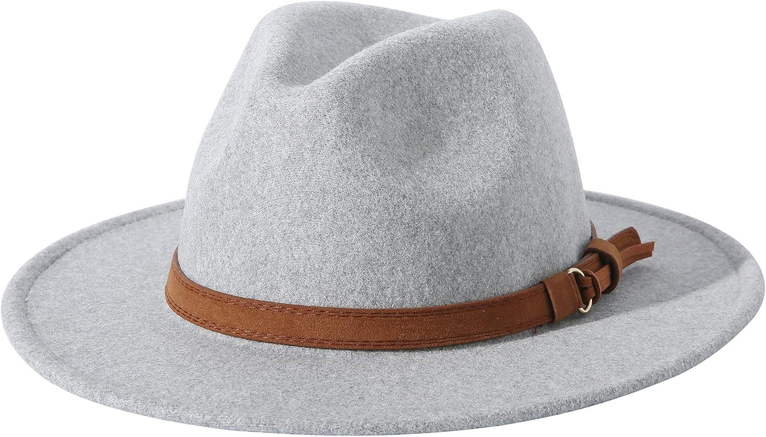 Lanzom Women Lady Felt Fedora Hat Wide Brim Wool Panama Hats with Band | Amazon (US)