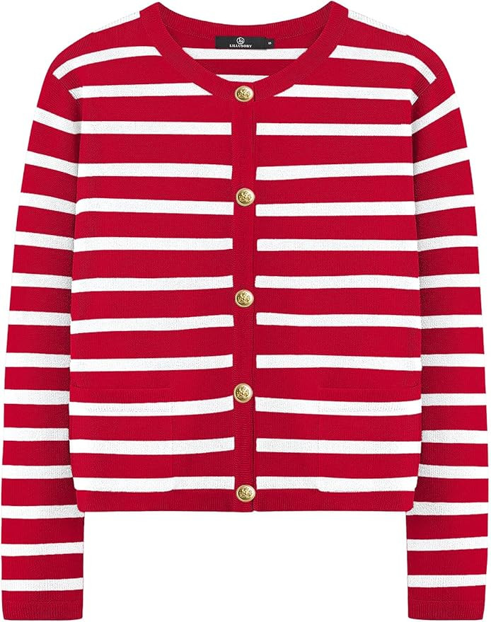 LILLUSORY Women's Striped Cardigan Sweaters Fall Oufits Clothes Fashion Trendy Long Sleeve Tops C... | Amazon (US)