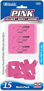 BAZIC Pink Erasers + Pencil Top Erasers Set (15/Pack), Block Erasers, Arrowhead Caps Tops, Latex ... | Amazon (US)
