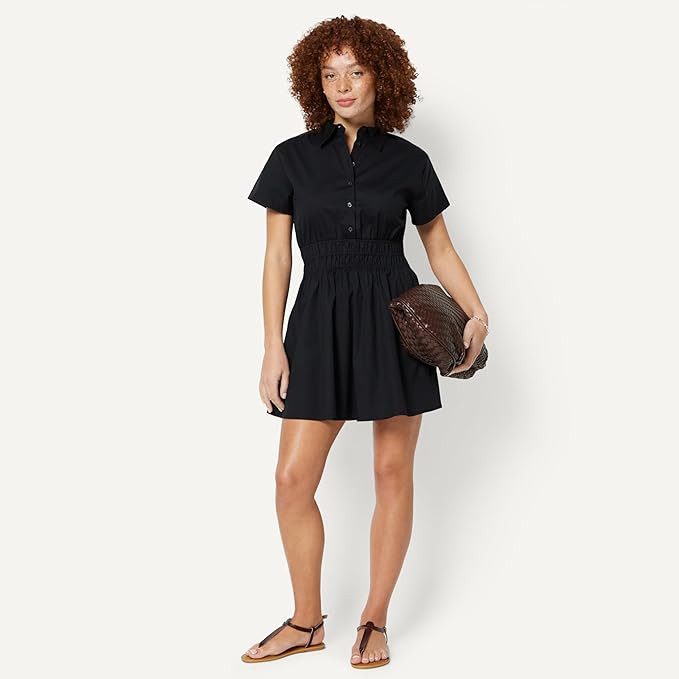 Amazon Essentials Women's Fit & Flare Cotton Poplin Collared Short Sleeve Dress with Elastic Wais... | Amazon (US)