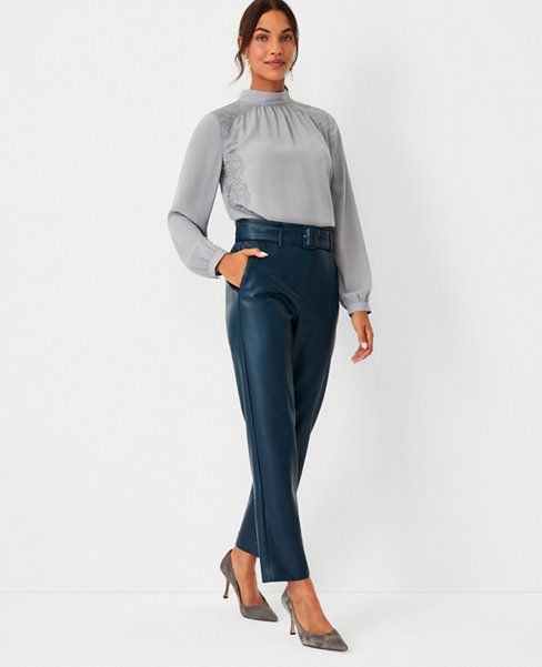 The Petite Belted Tapered Pant in Faux Leather | Ann Taylor (US)