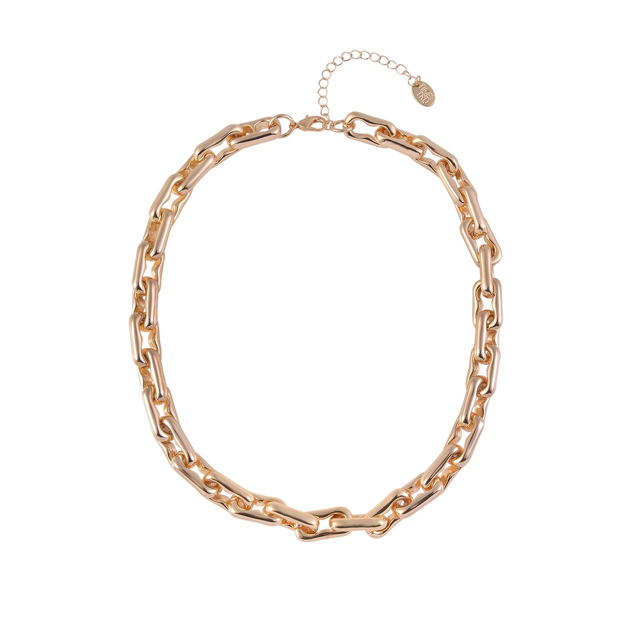 Time and Tru Women's Thick Wavy Rectangular Links Goldtone Necklace | Walmart (US)