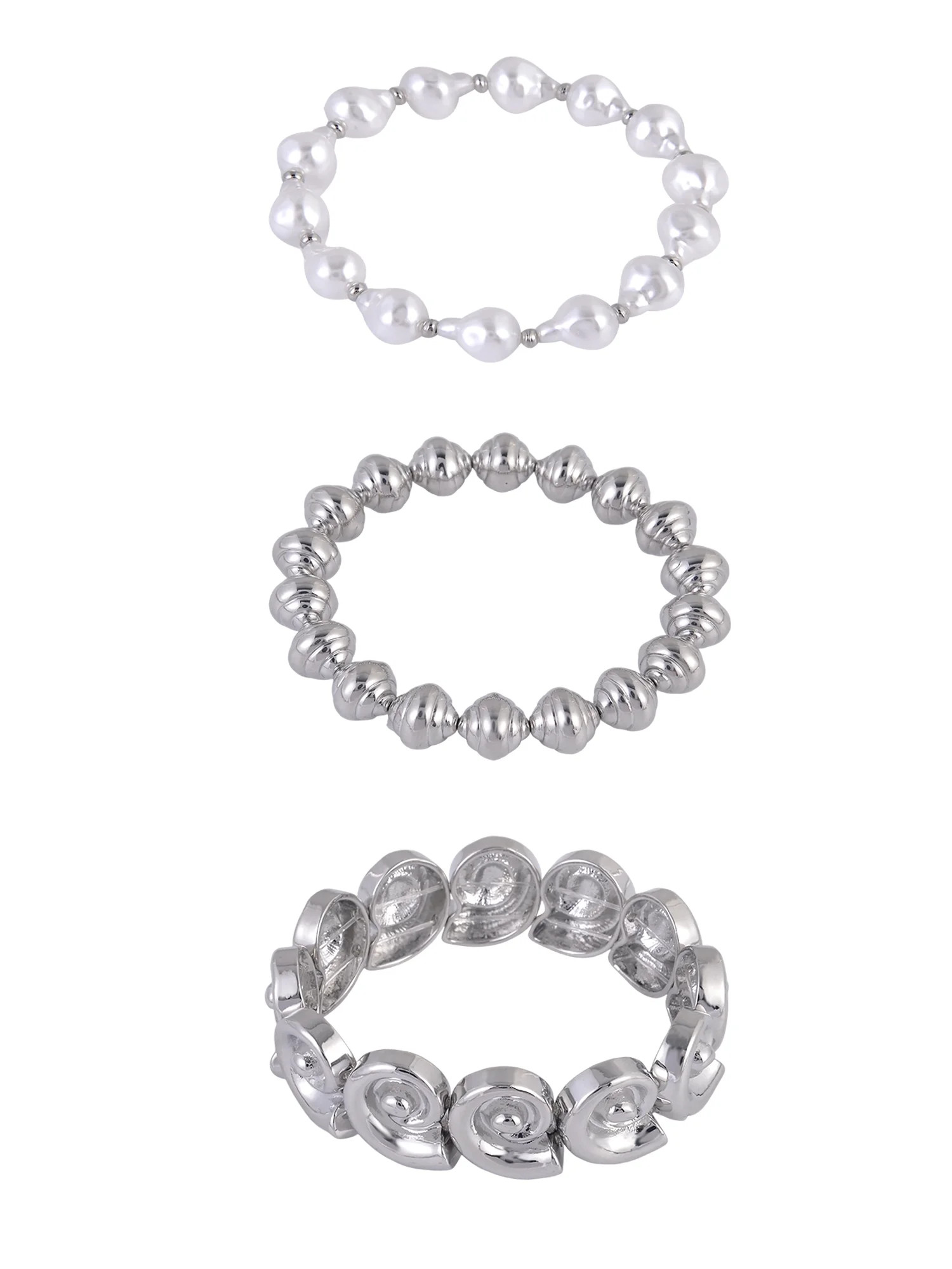 Time and Tru Silvertone 3pc Metal Swirl Shell and Acrylic Pearl Stretch Bracelet Set - Walmart.co... | Walmart (US)