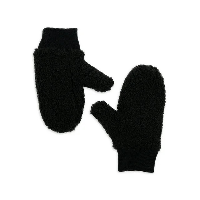 Time and Tru Women's Faux Shearling Winter Mitten Gloves, Black | Walmart (US)