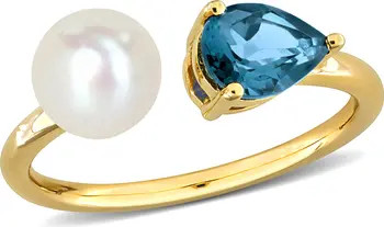 Julianna B. Cultured Pearl & Blue Topaz Open 2-Stone Ring 10k | Nordstrom | Nordstrom