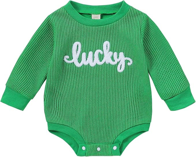 Newborn Baby Girl Valentines Day Outfit Love Bubble Romper Waffle Knit Sweater Oversized Pullover... | Amazon (US)