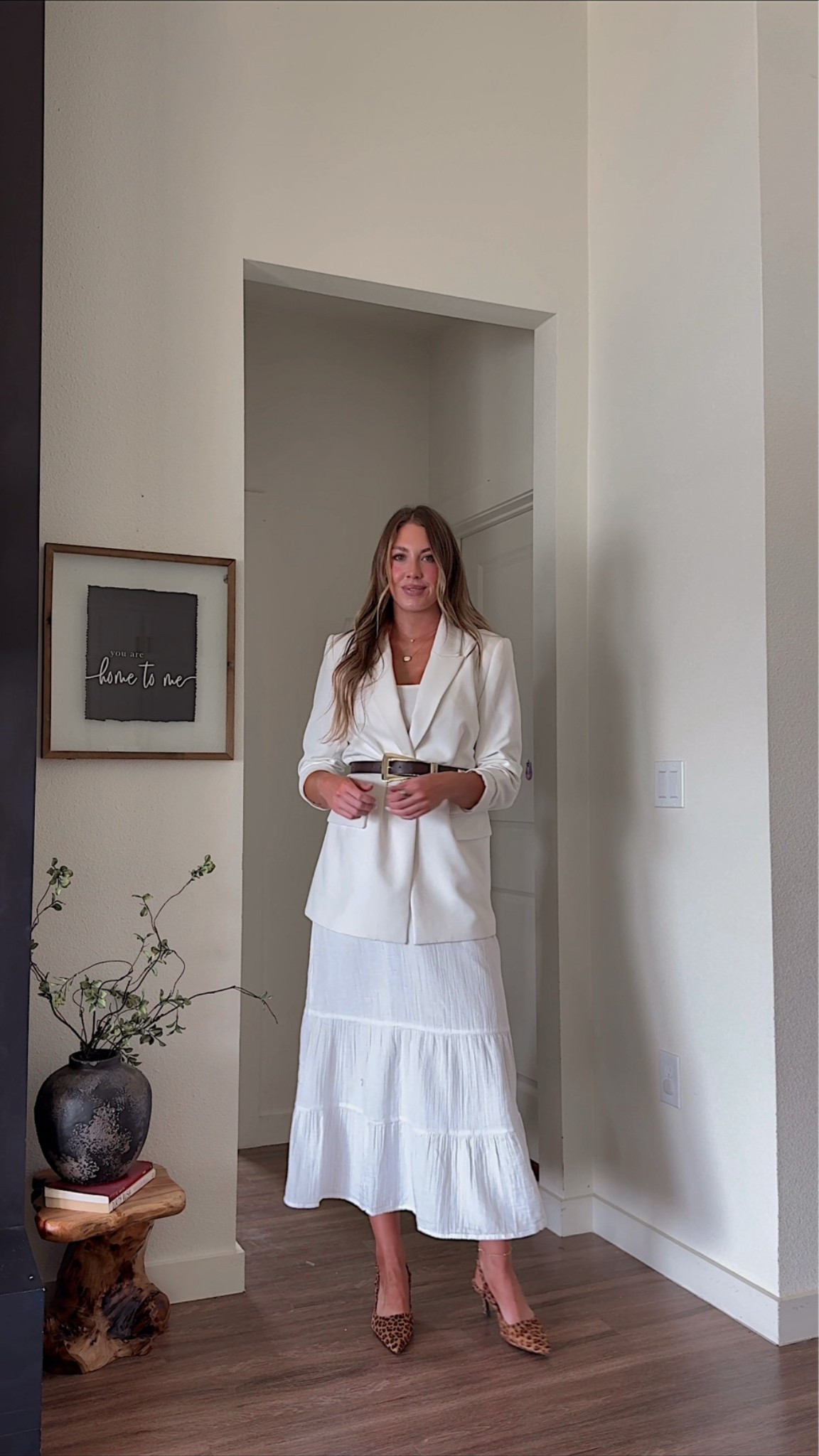 Church outfit idea for office outfit idea for summer! Styling a white maxi skirt. I’m 510 wearing a small tall and skirt, medium and blazer. ￼