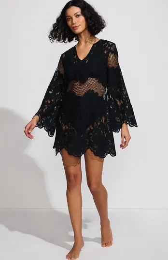 Long Sleeve Lace Mini Swim Cover-Up Dress | Nordstrom
