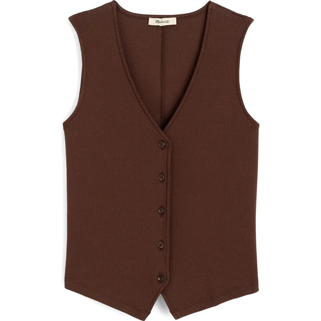 Madewell Rib V-Neck Vest in Roasted Chicory at Nordstrom, Size Xx-Small | Nordstrom