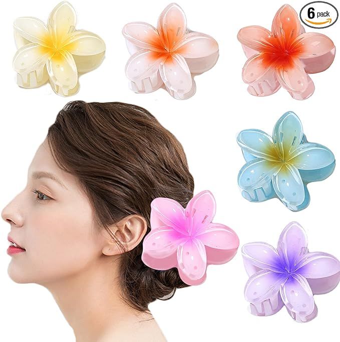 WUBAYI 6 Pcs Flower Hair Clip, Nonslip Flower Claw Clips Strong Hold Hawaiian Claw Clip for Mediu... | Amazon (UK)