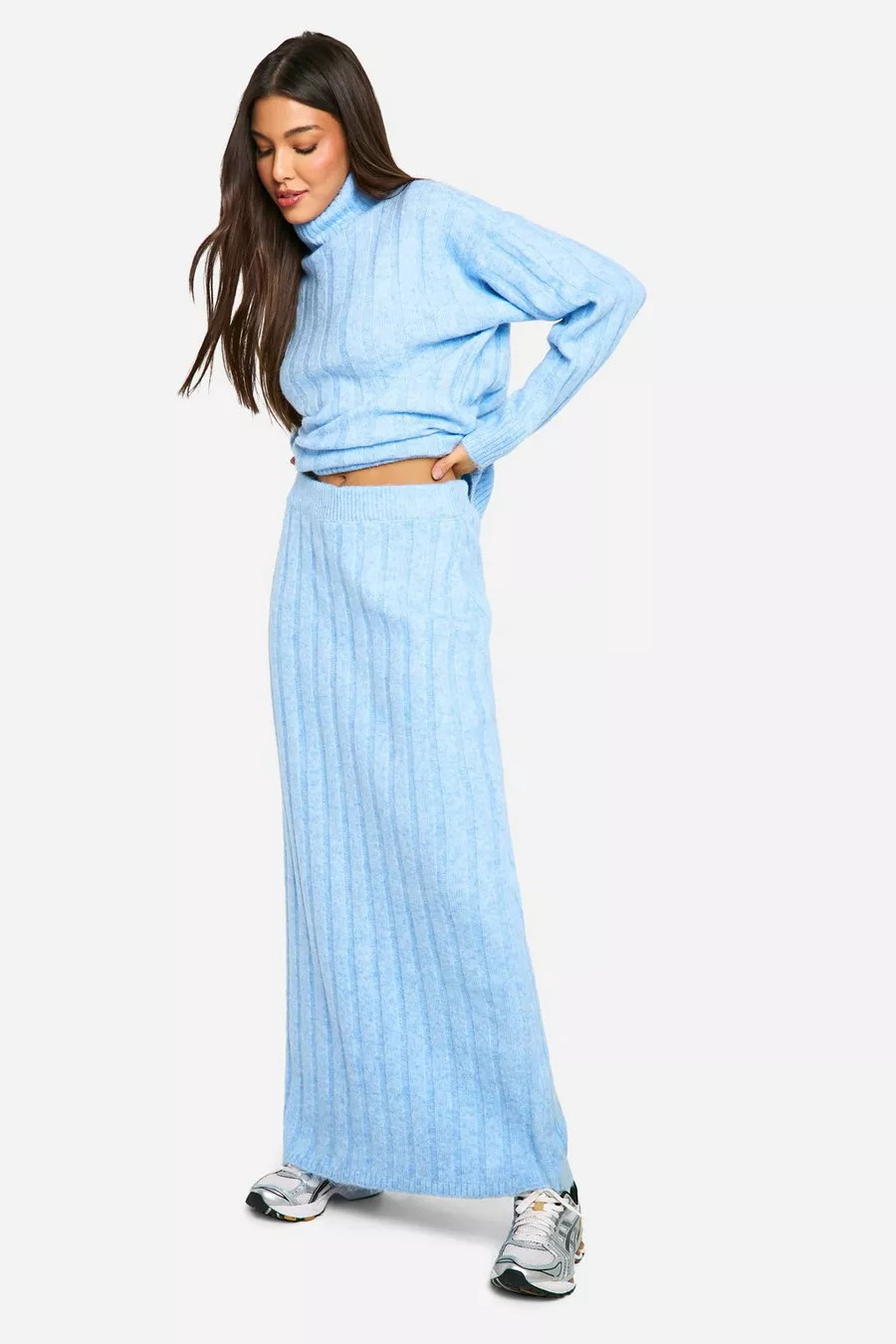Wide Soft Rib Roll Neck Jumper And Maxi Skirt Co-ord | boohoo (US & Canada)