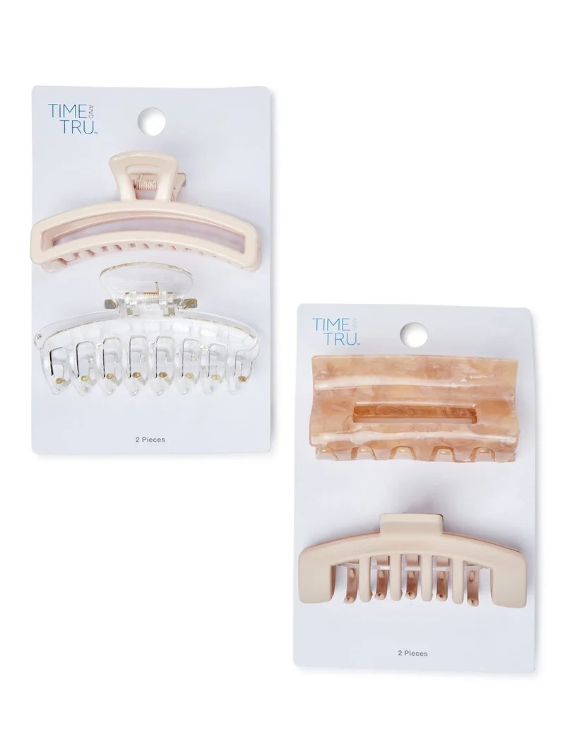 Time and Tru Adult Women's Ivory Claw Hair Clips, 4-Pack | Walmart (US)