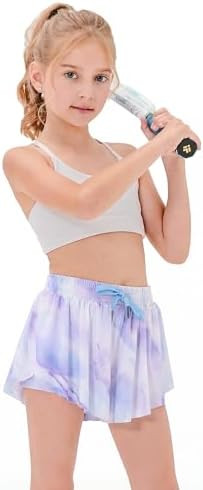 Stelle Girls Flowy Shorts with Pockets Athletic Running Skirt High Waist Butterfly 2 in 1 Sports ... | Amazon (US)