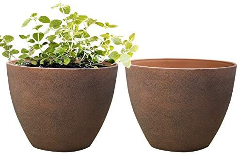 LA JOLIE MUSE Flower Pots Outdoor - Large Garden Planters with Drainage Holes Set of 2 (11.3", Te... | Amazon (US)
