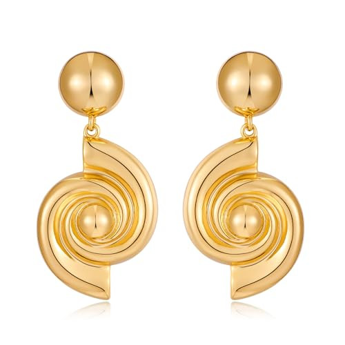 NEPULOY Gold Statement Earrings Spiral Dangle Earrings Chunky Swirl Drop Earrings Trendy Jewelry for Women | Amazon (US)