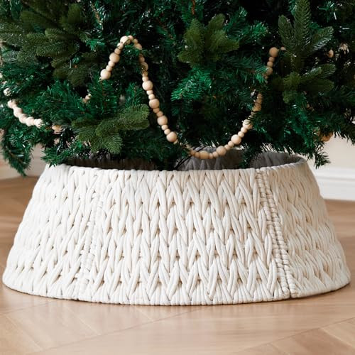 Stylish Handmade Christmas Tree Collar - Holiday Decorations - Elegant Woven Cotton Tree Base Cover, Basket Ring for Artificial Trees, Stable & Odorless | Amazon (US)