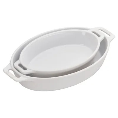 Staub White Ceramic Oval 2 Piece Bakeware Set | Kathy Kuo Home