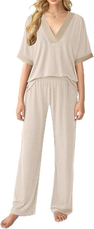 Womens Two Piece Outfits Pajama Sets 3/4 Sleeve Sleepwear Nightwear Loungewear Matching Lounge Se... | Amazon (US)