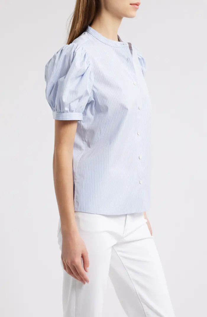 FRAME The Gathered Stripe Short Sleeve Button-Up Shirt | Nordstrom | Nordstrom