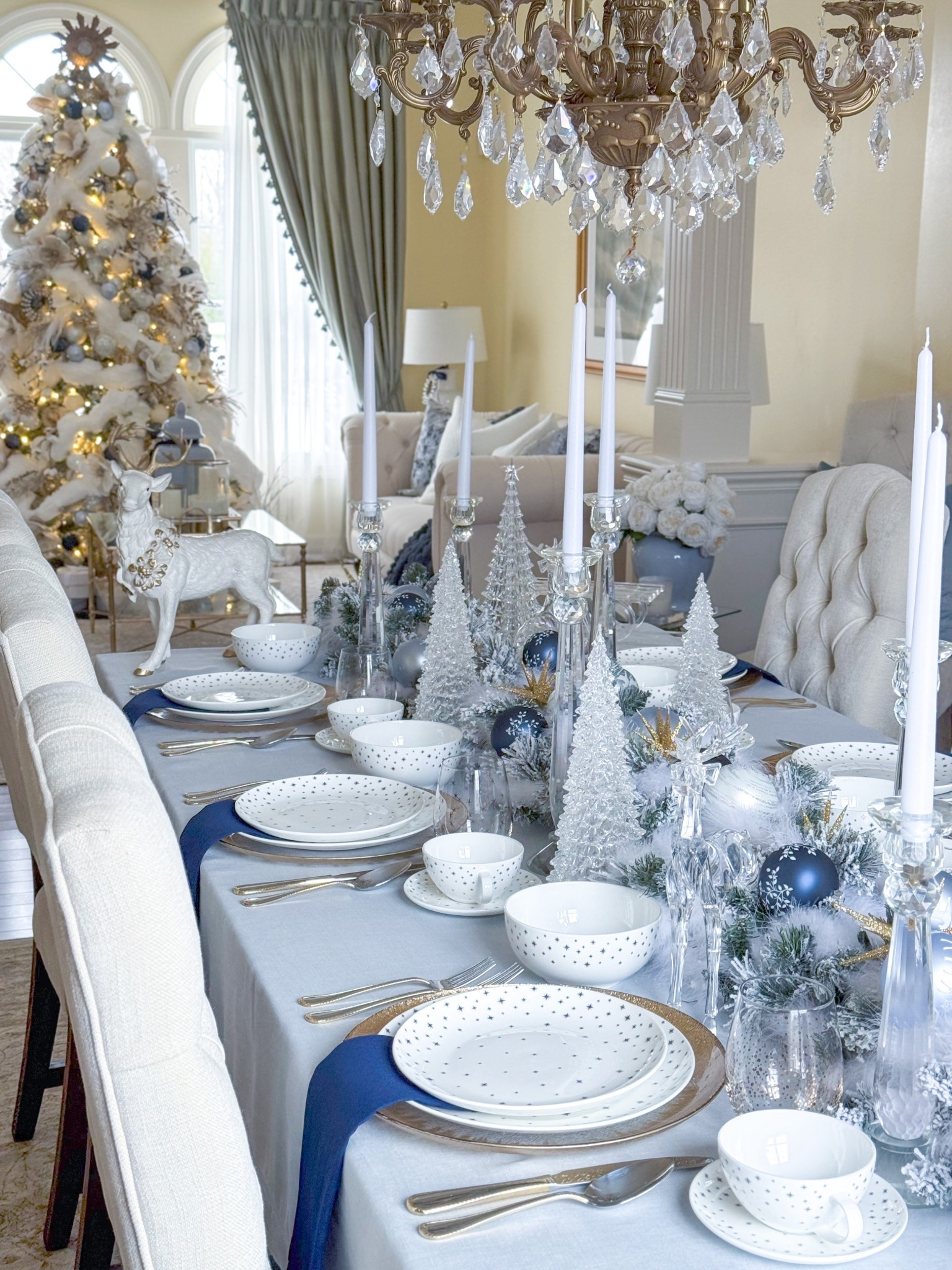 Shop my Starry Sapphire Night Christmas Tablescape!

Crystal candleholders, white and gold plates, gold chargers, white reindeer, Christmas tree ideas, Christmas table inspo, navy Christmas, blue and white Christmas 

#LTKHome #LTKSeasonal #LTKParties