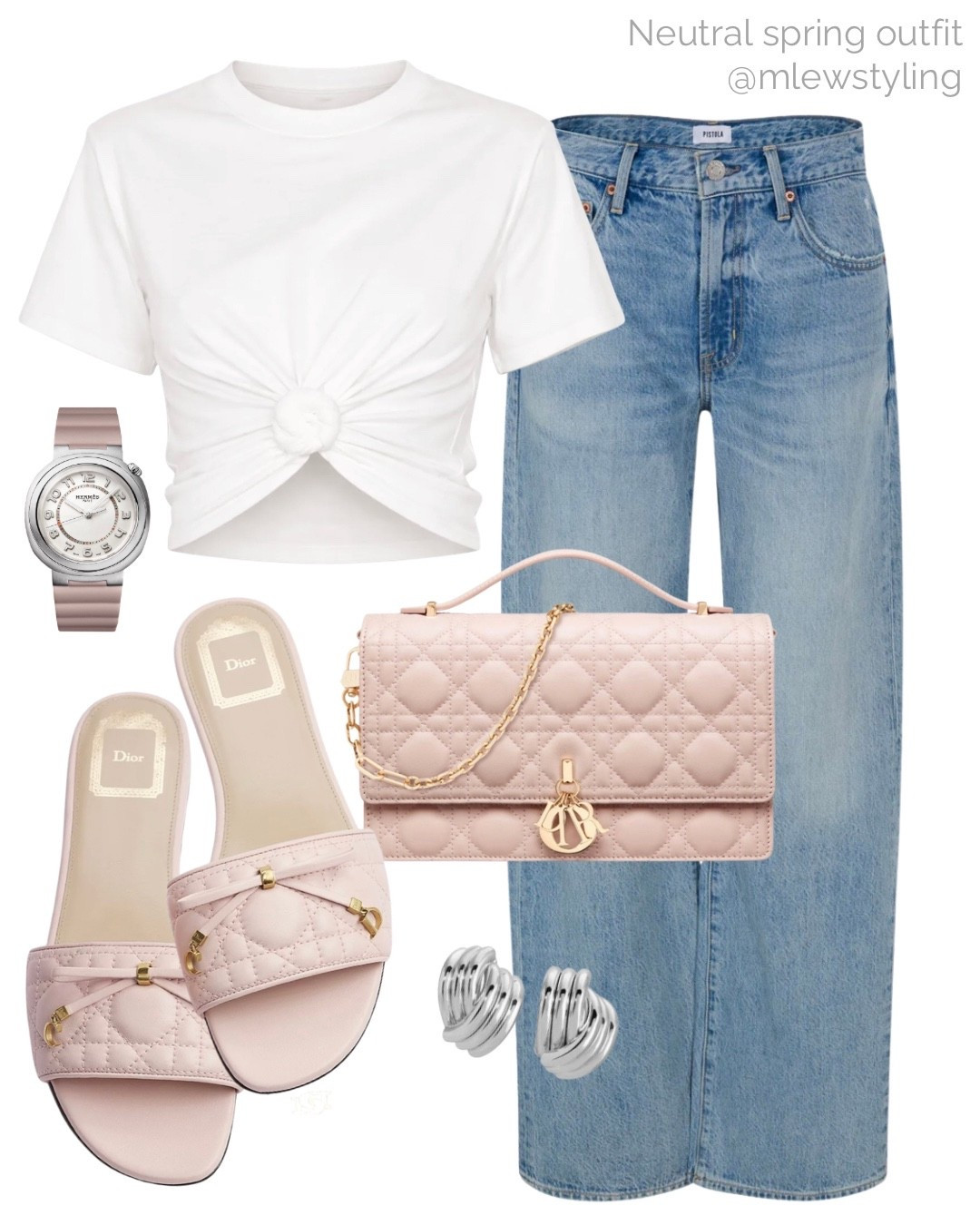 Spring weekend outfit 🌸

Tags: pistola denim flared jeans, pink dior bag, white tie front t-shirt, heaven mayhem earrings, pink and silver watch, capsule wardrobe, Mother’s Day  

#LTKMothersDay #LTKgrwm #LTKootd