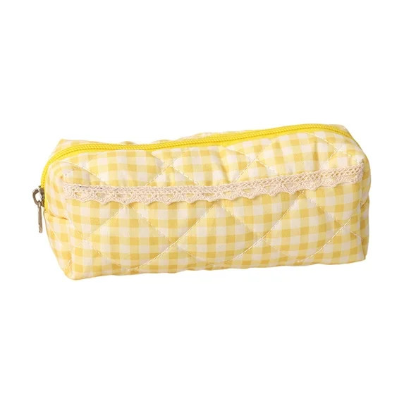 Cute Pencil Pouch, Quilted Gingham Pencil Case with Lace Accent, Zipper Organizer Bag for Office ... | Walmart (US)