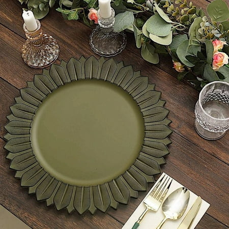 BalsaCircle 6 Olive Green Round 13 in Sunflower Design Matte Plastic Dinner Charger Plates Party Events Decorations | Walmart (US)