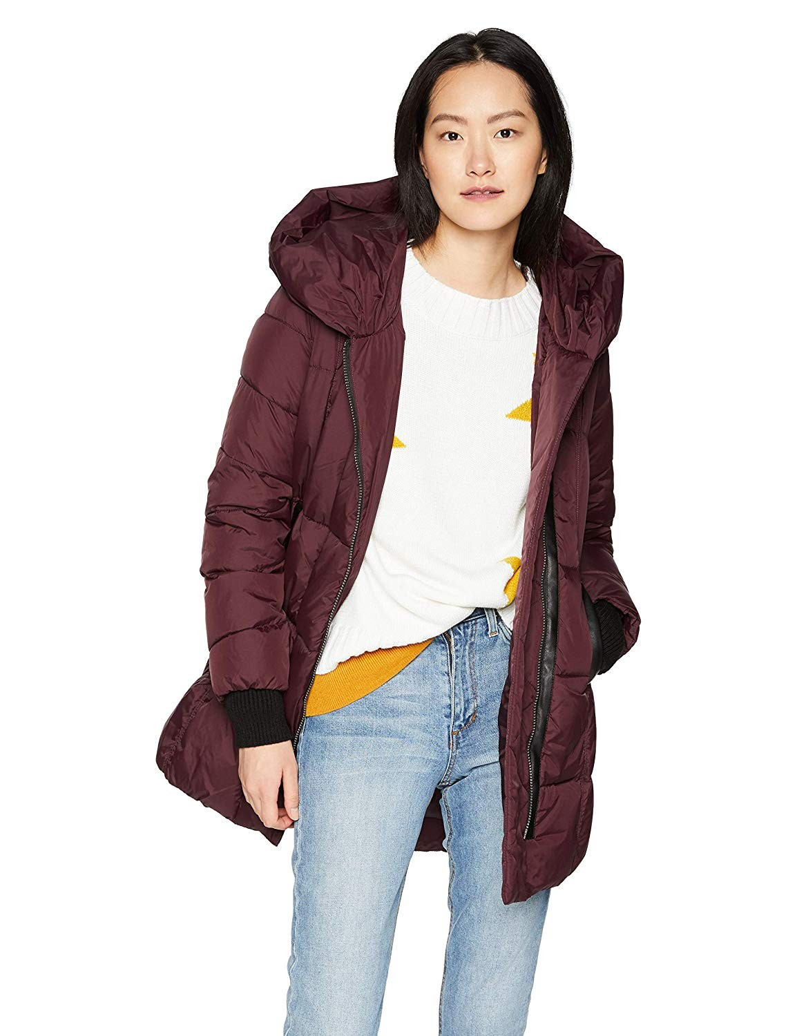 French Connection Women's Asymmetrical Hem Coat with Faux Leather Contrast | Amazon (US)