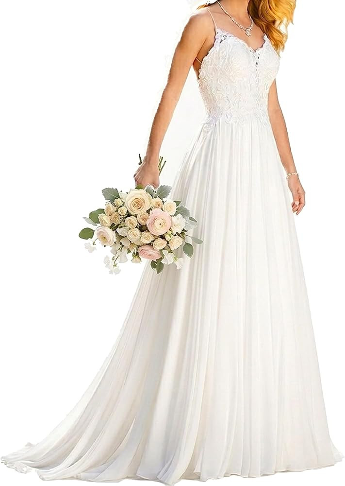 Wedding Dress for Bride,Beach Vintage A Line Backless Boho Lace Summer Wedding Dresses | Amazon (US)