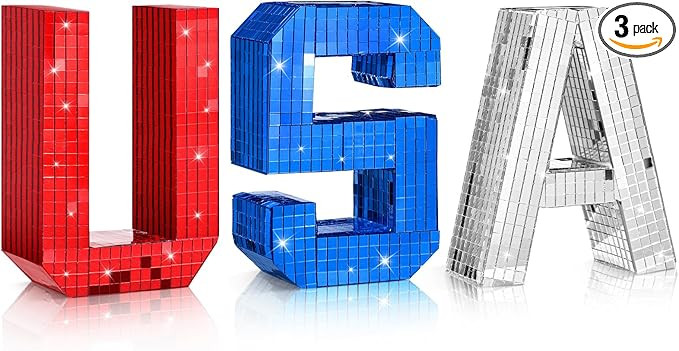 3 Pcs Disco 4th of July Decor Patriotic Table Decorations 4.7" Glitter USA Shaped Decor Red Blue ... | Amazon (US)