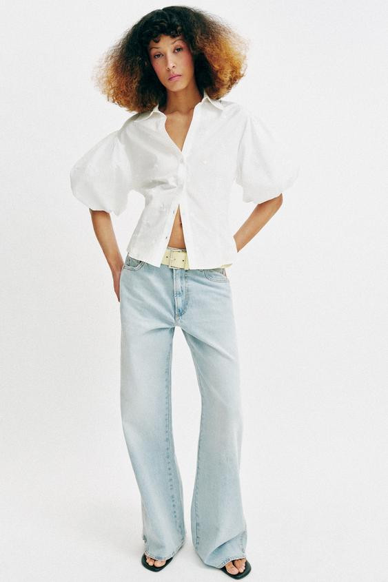 EMBROIDERED PUFF SLEEVE SHIRT | Zara US