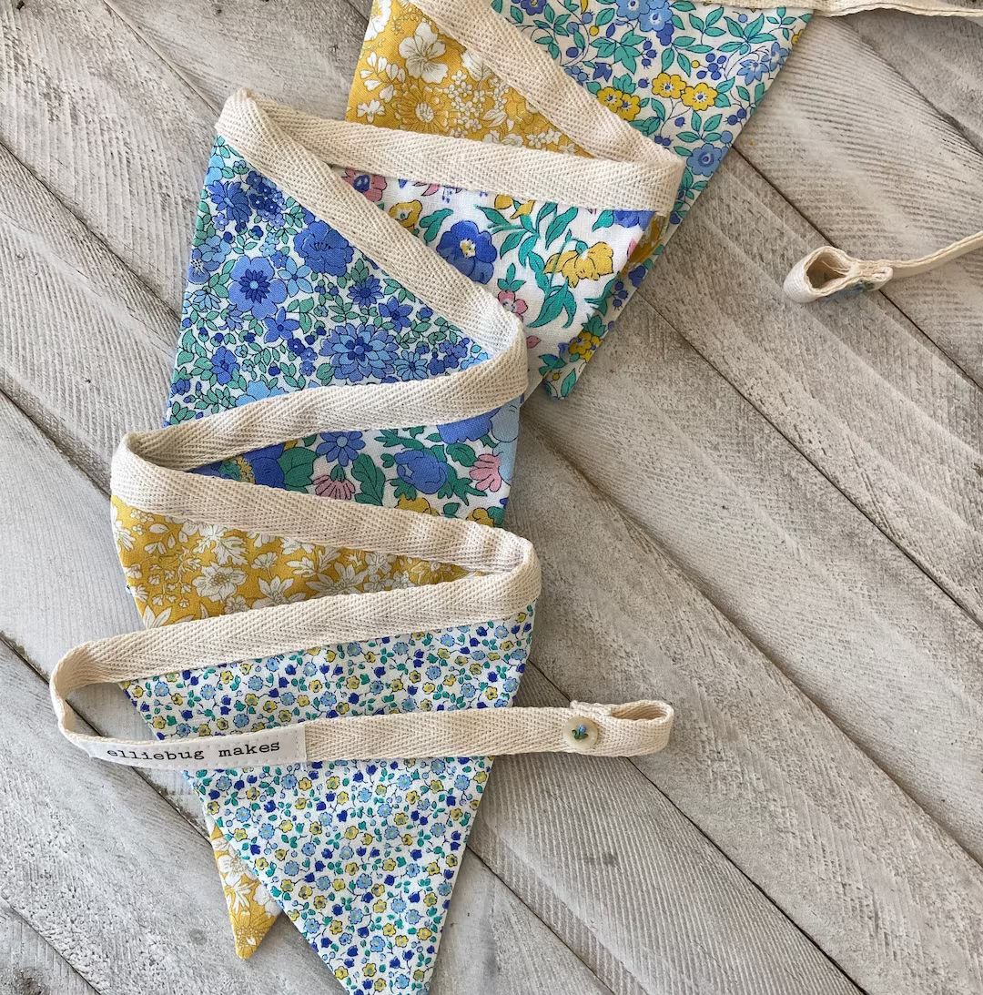 Liberty of London Blue and Yellow Sunrise Collection Print Cotton Mini Bunting Banner Garland | Etsy (US)