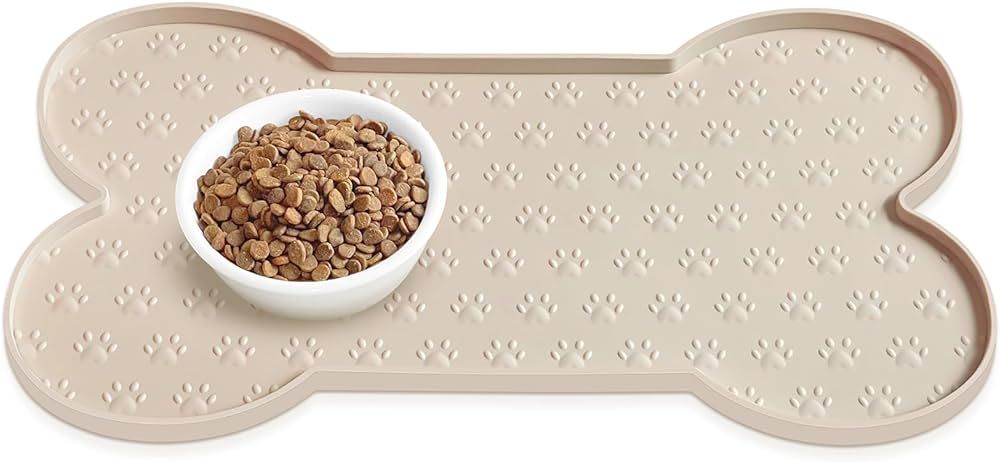 Dog Food Mat Anti-Slip Silicone Dog Bowl Mat Thicker Pet Placemat Waterproof Cat Feeder Pad with ... | Amazon (US)
