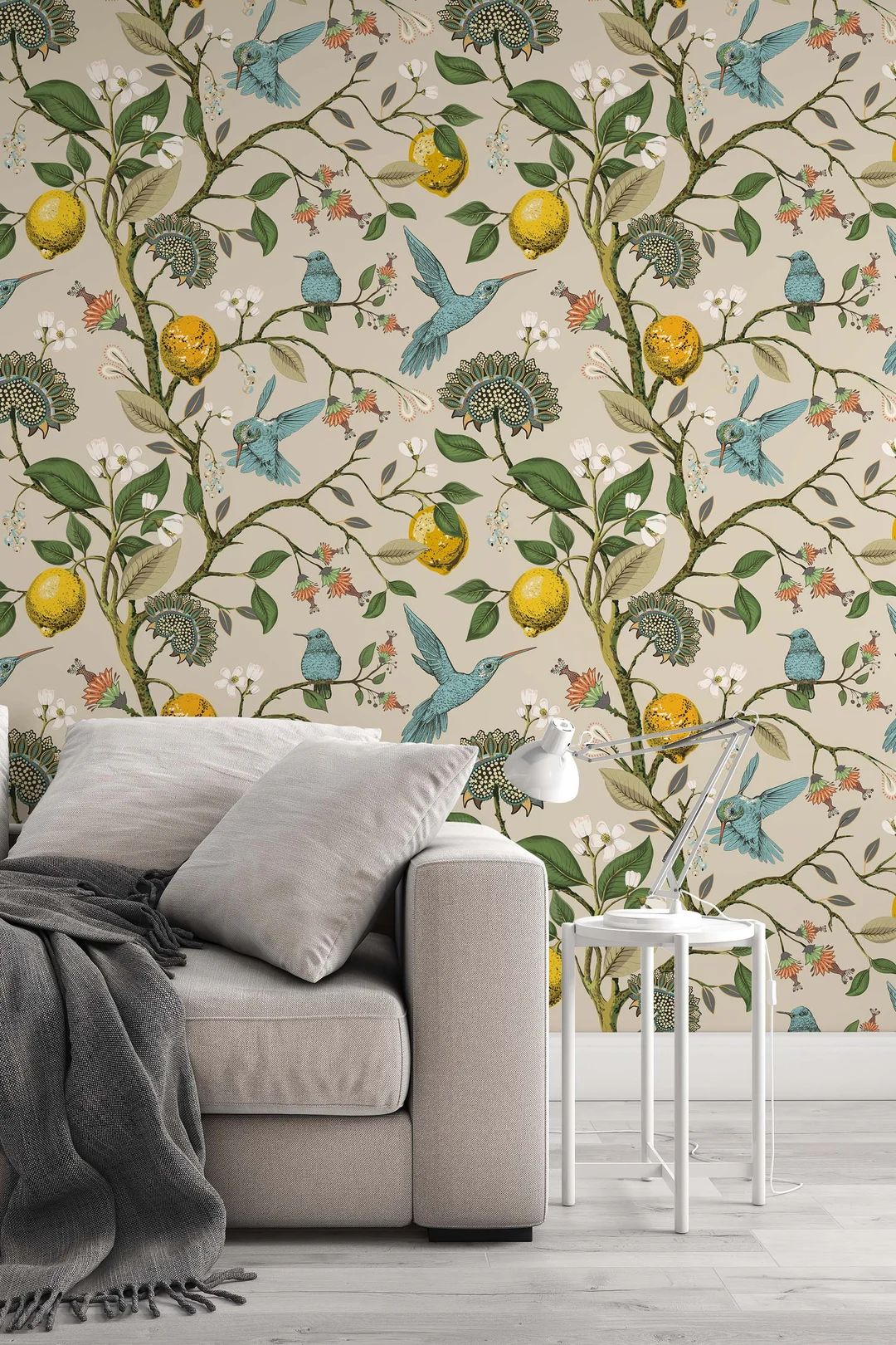 Hummingbirds and lemons - Peel & Stick Wallpaper - Removable Self Adhesive and Traditional wallpa... | Etsy (US)
