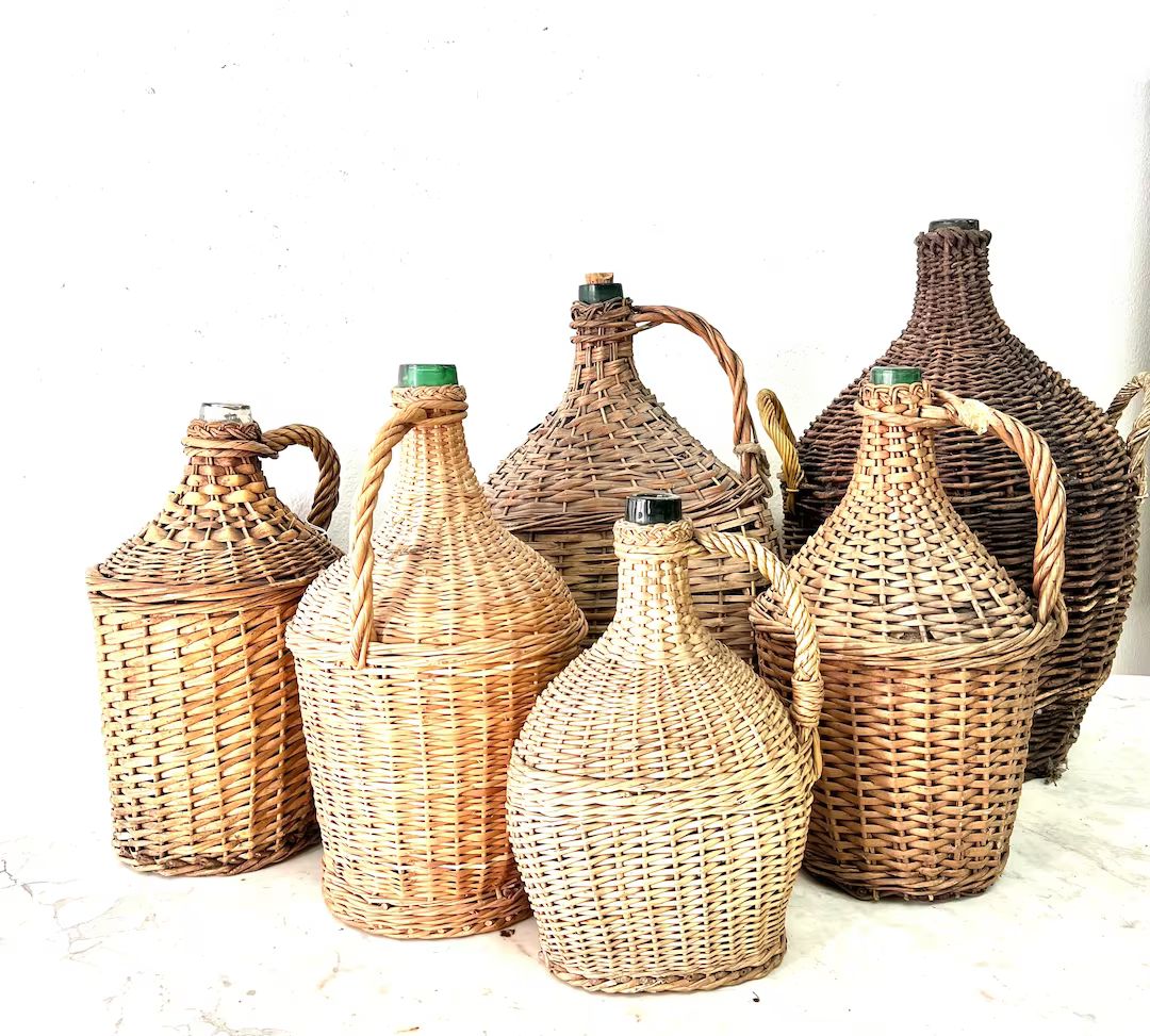 Vintage French Handwoven Wicker Wine Jug Extra Large Wicker - Etsy | Etsy (US)