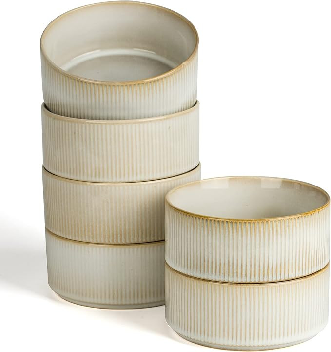 famiware Star Cereal Bowl Set, 23 oz Soup Bowls Set of 6, Cappuccino White | Double Reactive Glaz... | Amazon (US)