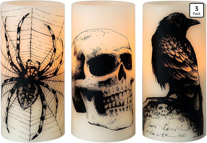 Eldnacele Skull Halloween Flameless Candles Battery Operated with 6H Timer | Amazon (US)