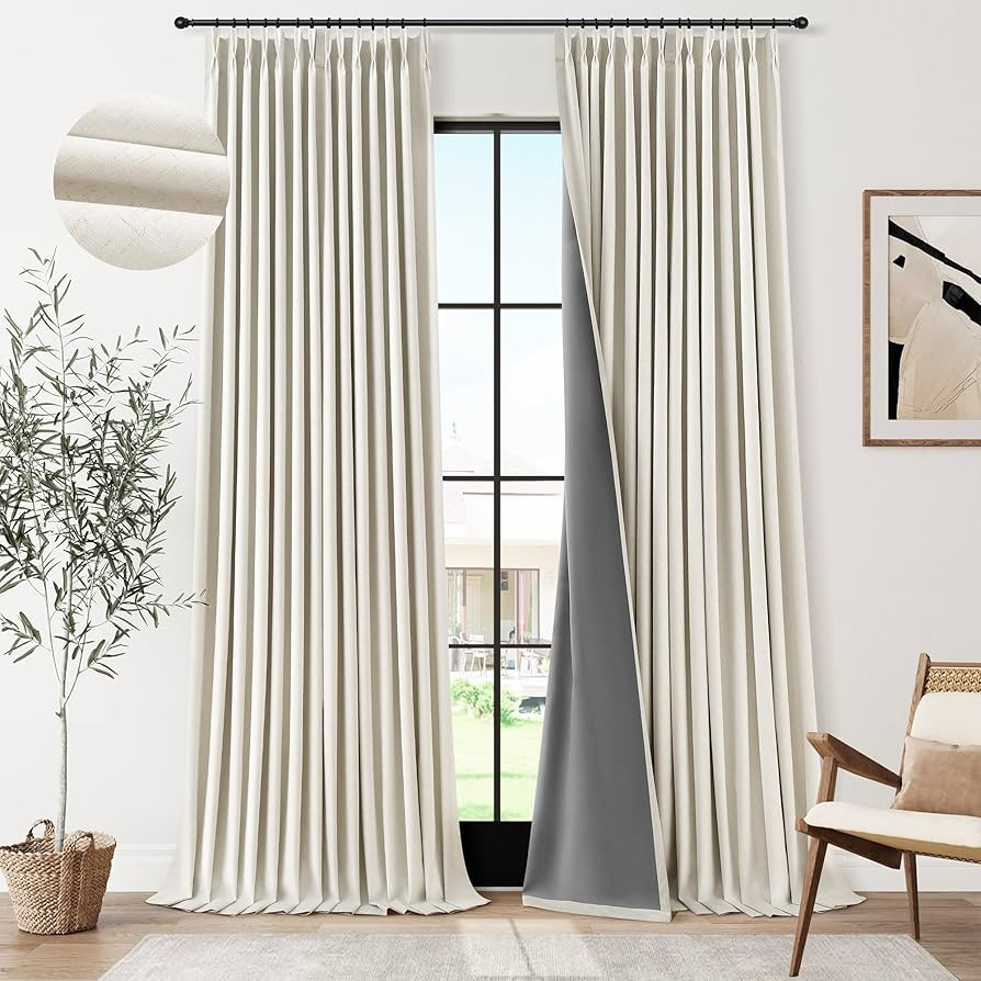 Pinch Pleated 100% Blackout Linen Curtains 102 Inches Long for Bedroom Living Room Pinch Pleat Li... | Amazon (US)