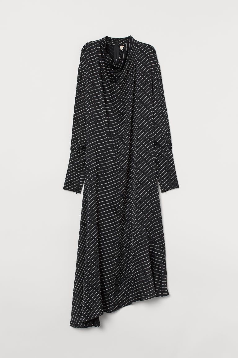 Straight-cut, ankle-length dress in satin with a printed pattern. Draped collar, concealed zipper... | H&M (US)