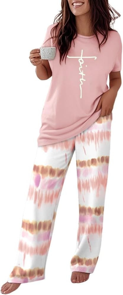CHICME Womens Pajamas Sets 2 Piece Short Sleeve Lounge Set Printed Loose Pants Pj Sets Loungewear... | Amazon (US)