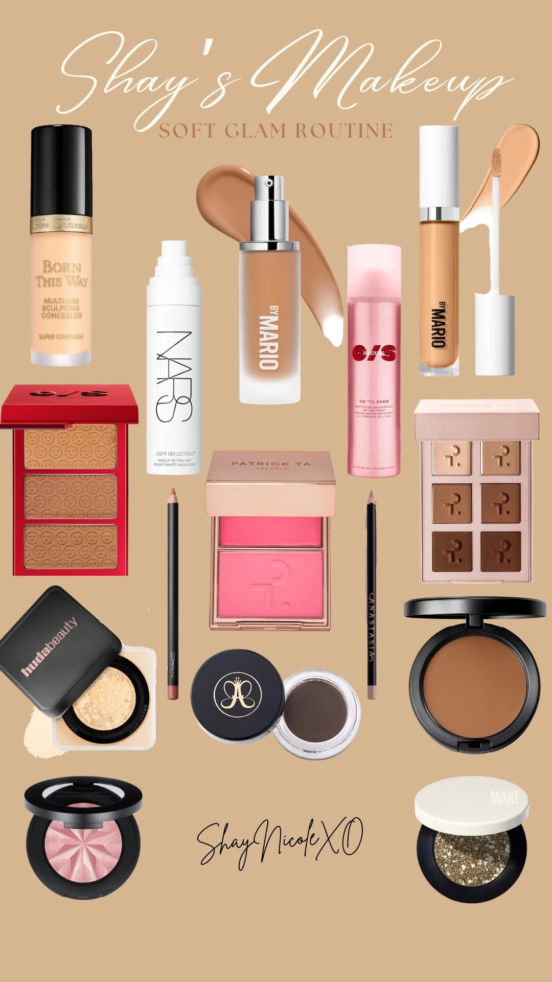 Sharing my soft glam makeup routine for the Sephora sale starting tomorrow✨ Shade Details:
* Makeup By Mario's Surreal Skin Foundation -17.5N
* ﻿﻿Makeup by Mario SurrealSkin Concealer -310
* ﻿﻿too faced born this way concealer -Vanilla
* ﻿﻿Huda Beauty easy bake powder- Banana Bread
* ﻿﻿Mac Studio fix pressed powder- NC50(contour) One/size Made for Shade Bronze and sculpt Trio-medium (contour/bronzer)
* ﻿﻿Anastasia Beverly Hills Dip brow-Ebony
* ﻿﻿Bare minerals highlighter blush -Rose Glow
* ﻿﻿Patrick Ta Blush Duo-She's that girl
* ﻿﻿One/size On til dawn setting spray
* ﻿﻿nars Light reflecting setting spray
* ﻿﻿Mac lipliner- Cork
* ﻿﻿Anastasia Beverly Hills Velvet matte lipstick-peachy nude
* ﻿﻿Patrick Ta Major dimensions eye shadow- medium
* ﻿﻿Make Multi Chromatic Eyeshadow- Surplus (for the eyelook in L.A)


#LTKBeauty #LTKSaleAlert #LTKgrwm