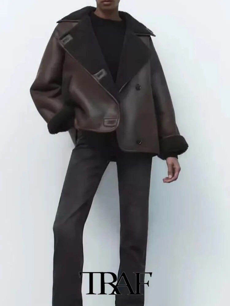 153.97R$ 36% de desconto|Traf 2023 moda lazer nova camisa de couro casual casaco com cinto jaquet... | Aliexpress BR (BR)