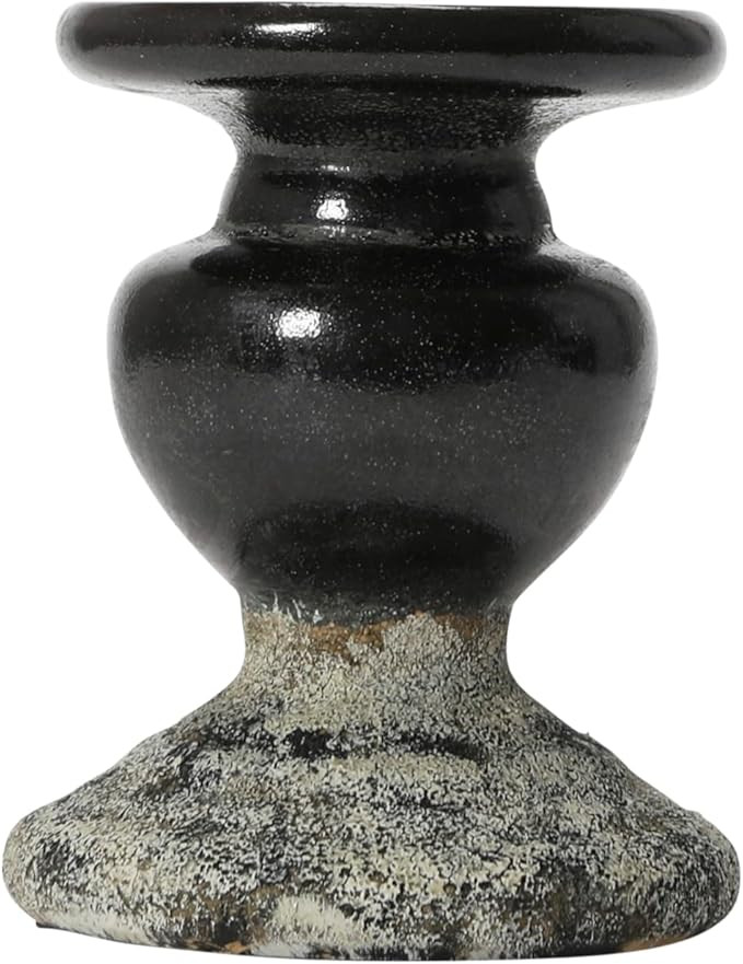 Creative Co-Op 2-Tone Sculptural Terracotta Pillar Candle Holder, Distressed Black | Amazon (US)