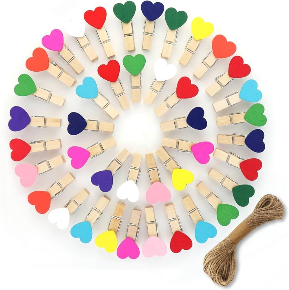 80 Pieces Wooden Heart Clothespins Mini Heart Photo Clips Colorful Small Clothes Pins for Crafts ... | Amazon (US)