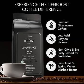 Lifeboost Organic Espresso Ground Coffee - Non-GMO Low Acid Single Origin USDA Shade Grown Organi... | Amazon (US)